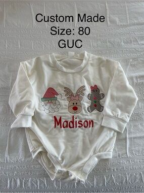 Personalized White Baby Onesie with Christmas Applique - Madison